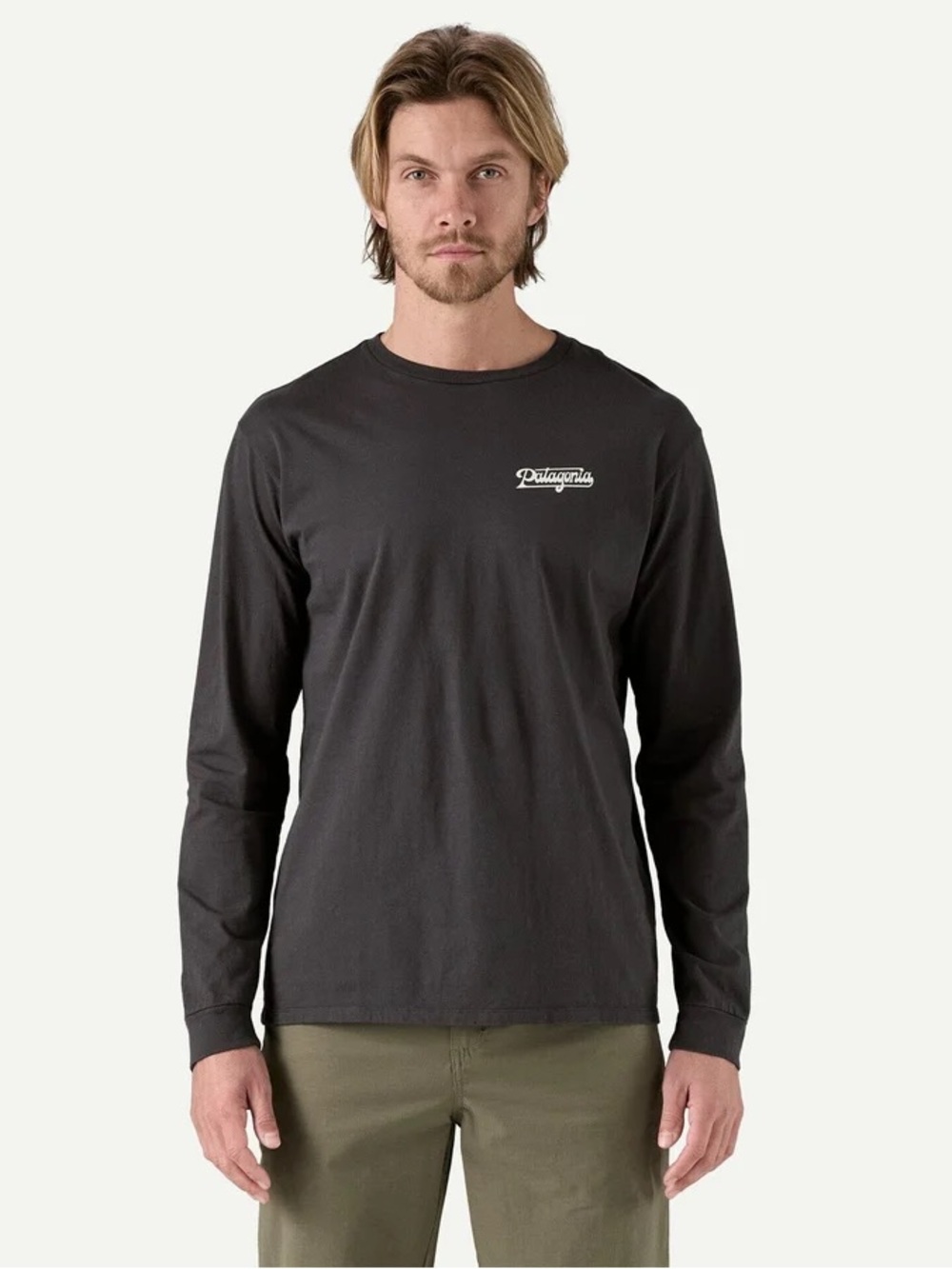Patagonia Men's Long-Sleeve Logo Crewneck Shirt — Dark Grey